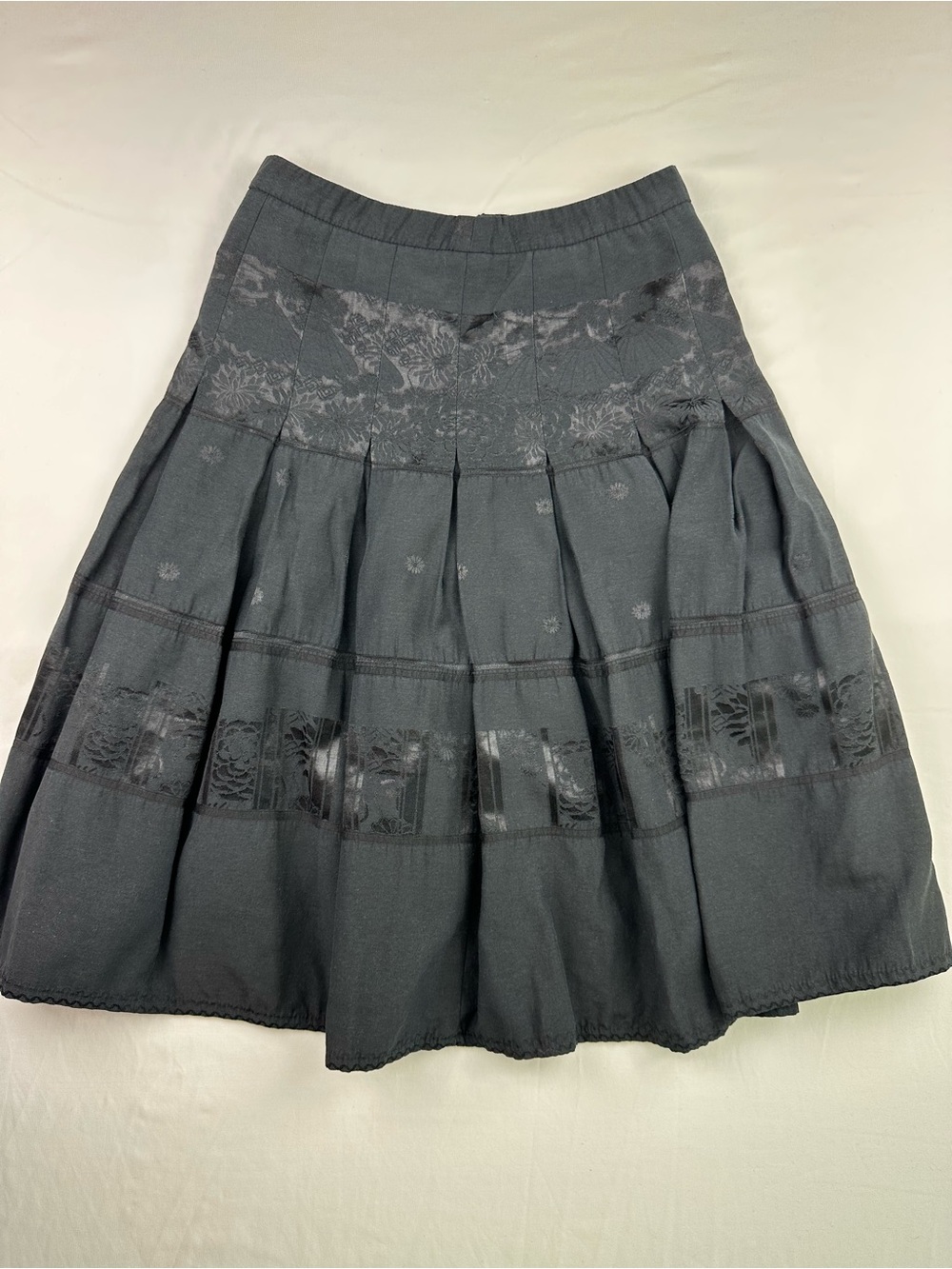 Esprit Vintage Black Midi Skirt Pleated Lace Accent A-Line Boho Gothic Grunge 2